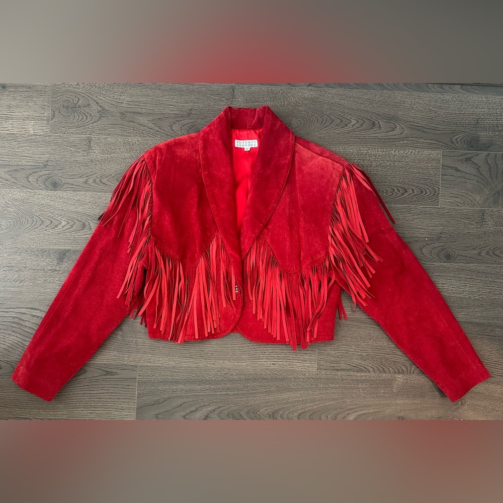 Vintage Barneys New York Red Suede Fringe Western Jacket Size M - Picture 2 of 14